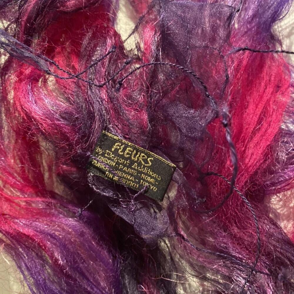 Luxury sheer silk scarf Elegant Additions Fleurs! Long artisan shawl purple pink